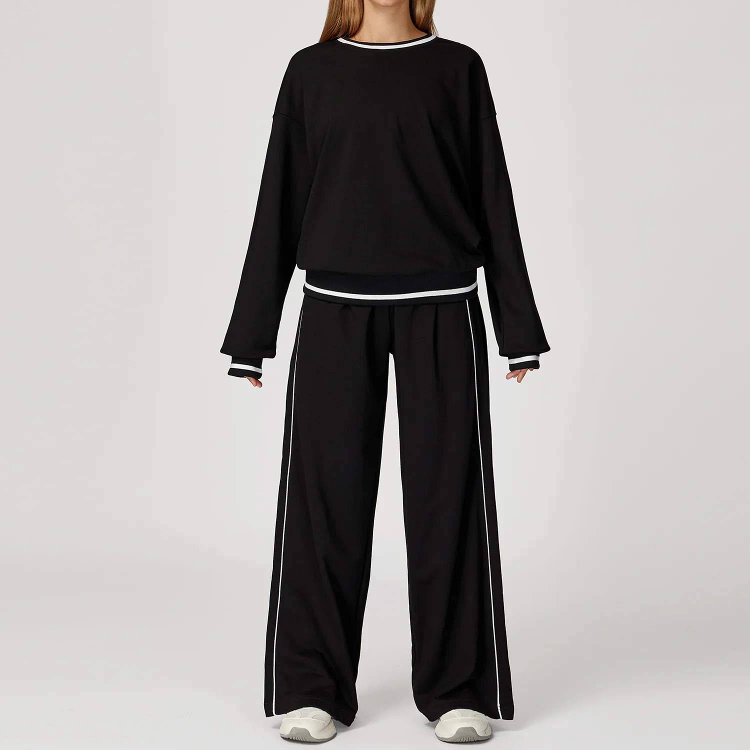 Custom LOGO women's new casual sweater wide-leg trousers comfortable outdoor fashion sports jogging shorts cycling two-piece set