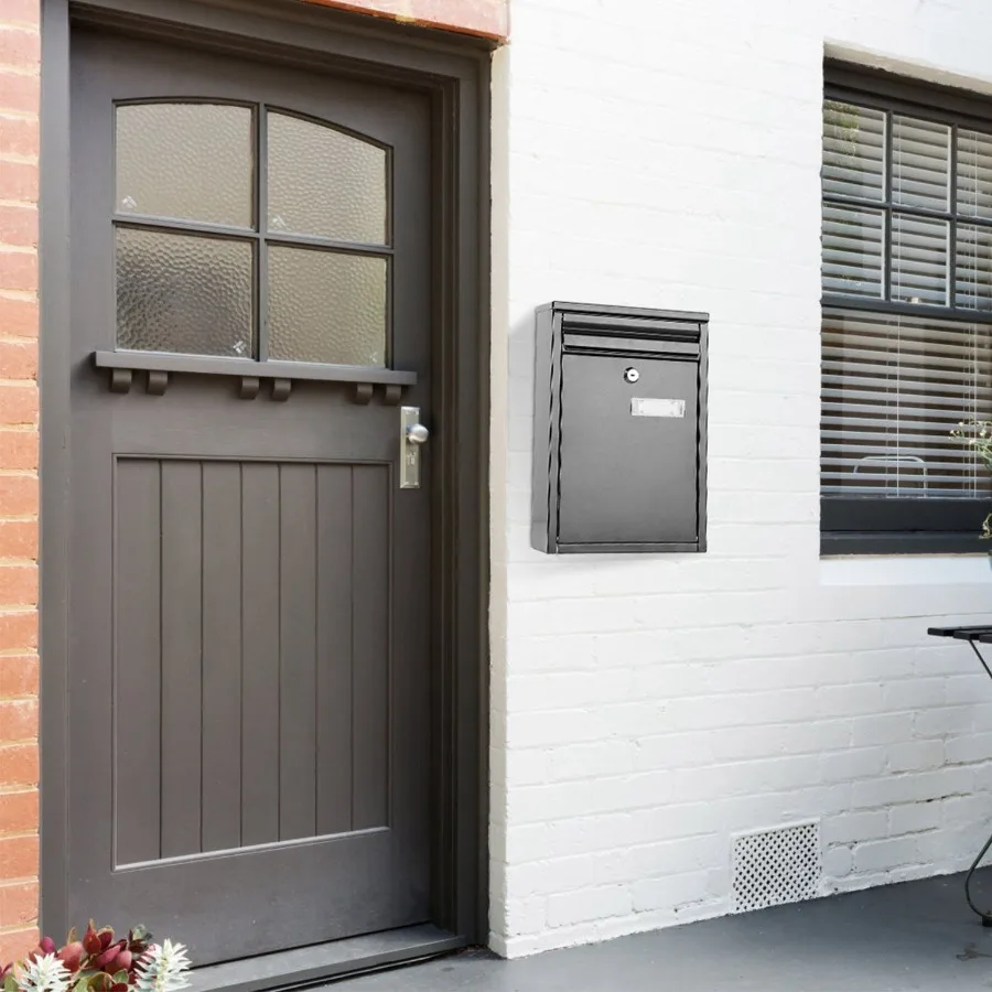 壁掛けメールボックス、ロック付き亜鉛メッキ鉄製レターポストボックス、ロック式セキュリティドロップボックス、屋外ホームオフィス用キー2個付き