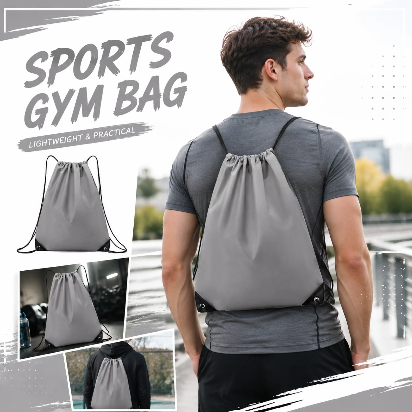 Sports Drawstring Backpack Lightweight Gym Bag Waterproof Sackpack Durable String Bag Outdoor Sports Travel Fitness Yoga Casual