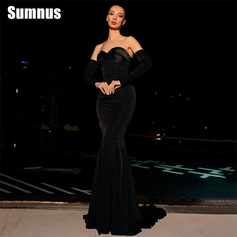 

Sumnus Black Mermaid Velour Prom Dresses Elegant Sweetheart Sexy Evening Dress Floor Length Backless Formal Gowns Customized