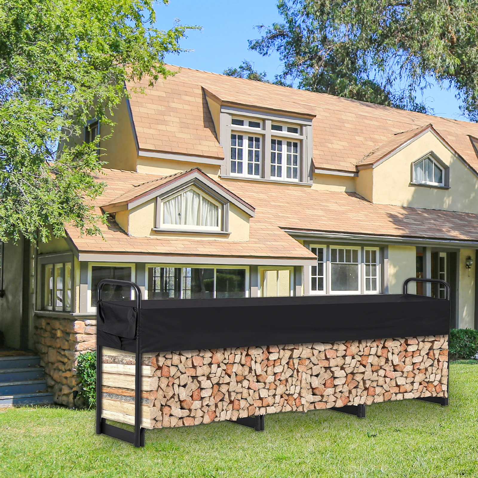 

Outdoor Firewood Rack with Cover, Heavy Duty Firewood Holder & Waterproof Cover For Fireplace, Patio, Outdoor Log Storage Rack