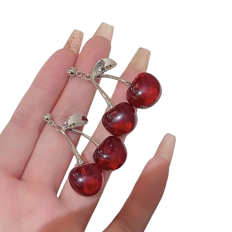 Beautiful Alloy Cherry Pendant Earrings Adornment for Dates and Social Event