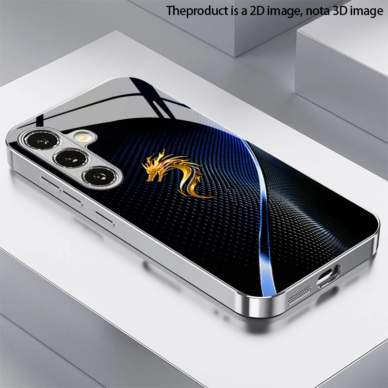 2D Net Gold Scale Pattern Phone Case for Samsung S26 S25 S24 S23 S22 S21 S20 A56 A36 A16 - Electroplated Glass Protective Cover