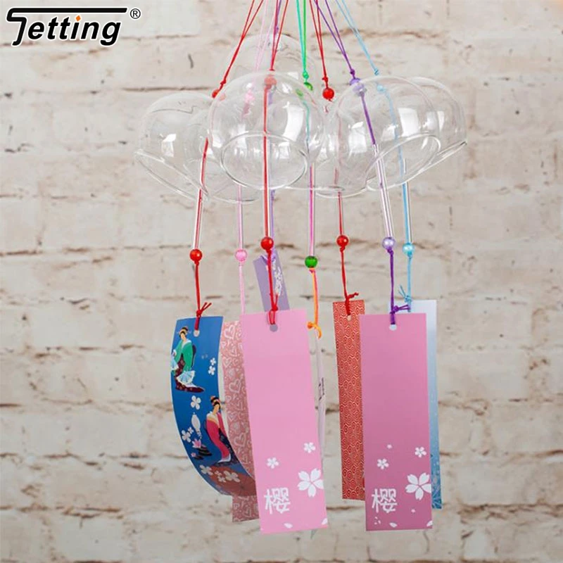 1Pcs Japanese Glass Wind Bell Handmade Wind Chime Garden Ornament Indoor Window Hanging Decor Sakura Furin Craft Pendant  풍경종