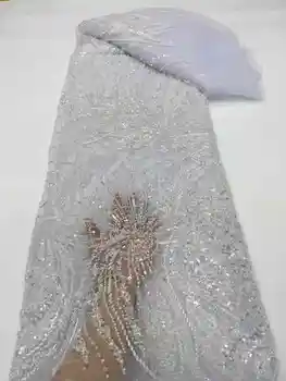 2024 Neuester französischer 3D-Perlen-Tüll-Spitzenstoff, hochwertige afrikanische Tüll-Spitzenstoffe mit Pailletten für Abendkleider