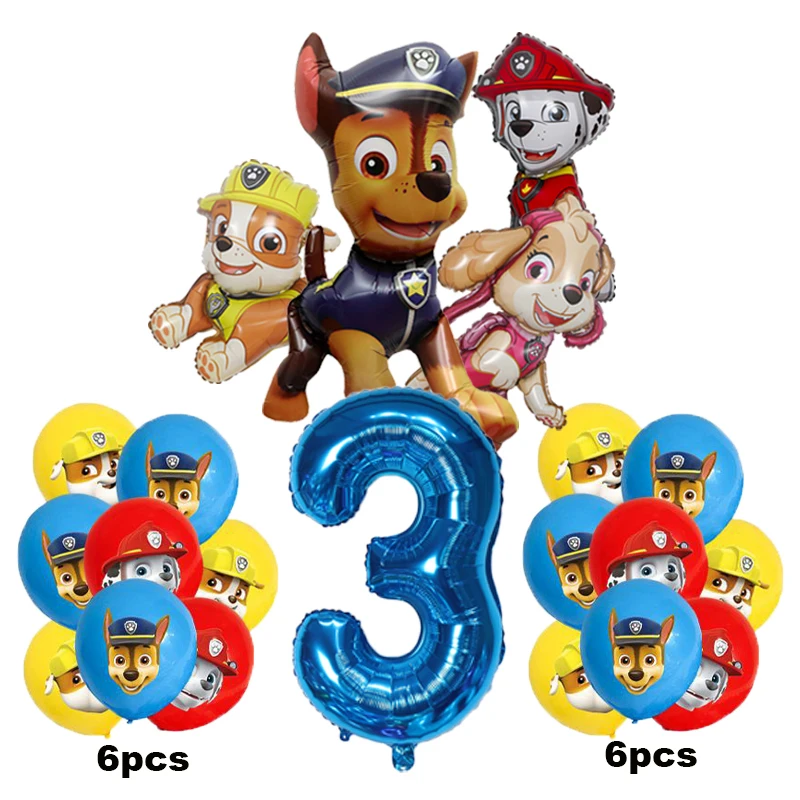 17pcs Cartoon PAW Patrol Birthday Decoration Aluminum Film Digital Balloon Set Dog Chase Marshall Skye Kids Party Supplies Toys