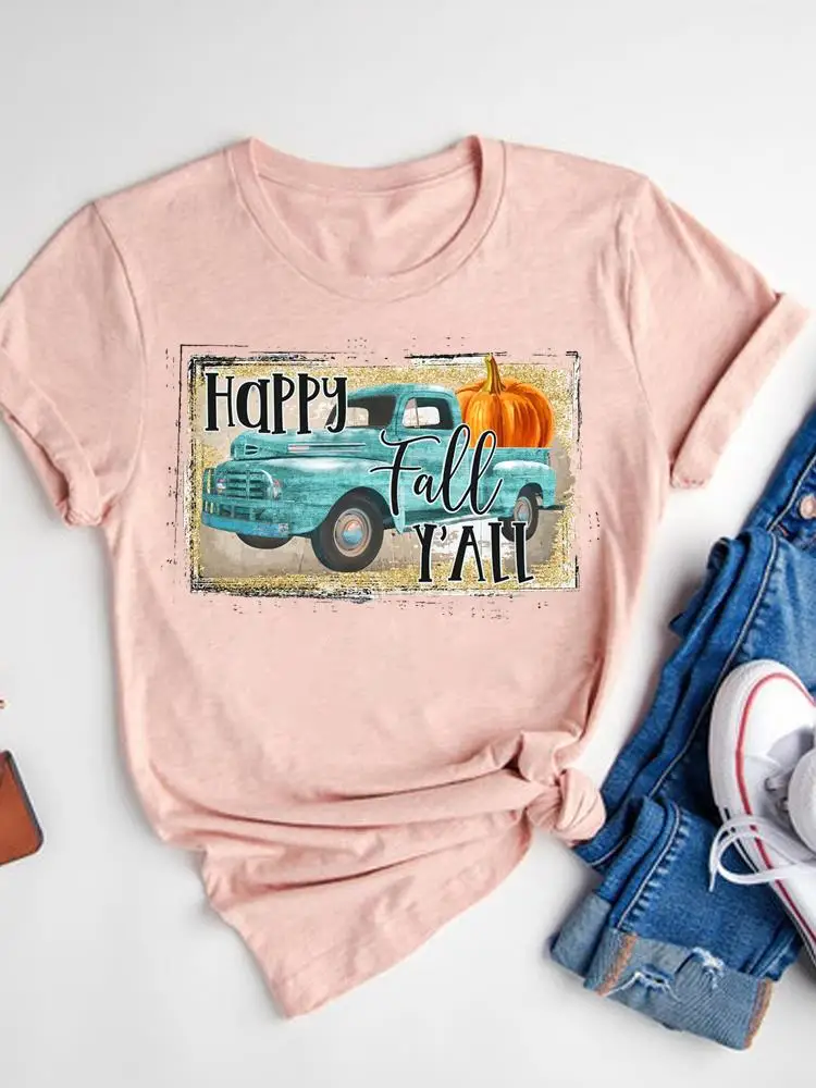 

Halloween Fall Autumn T-shirt Ladies Thanksgiving Basic Tee Top Clothes Women Graphic Lovely Truck Cute Print T Shirt Clothing