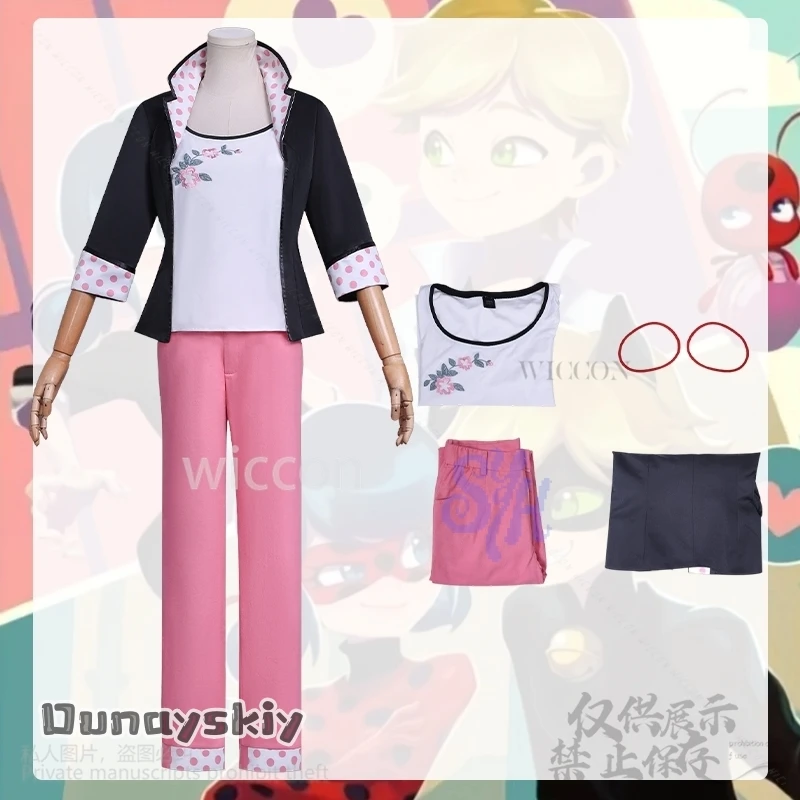 Nadybuu 6th تأثيري ريدي أنيمي زي معطف أسود النقاط الوردية بانت الوردي Kawaii موحدة Jirai Kei الفتيات هالوين حفلة تنكر