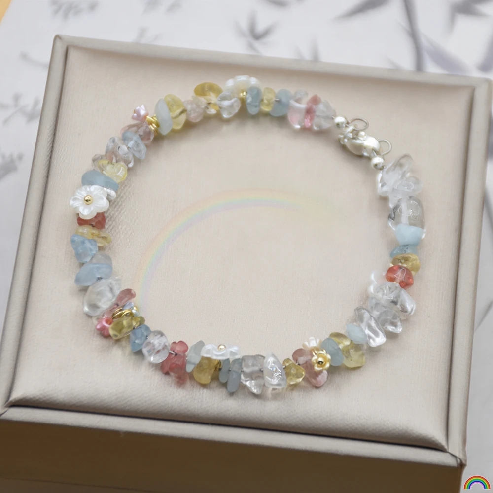 

Natural Crystal Multi Treasure Stone Bracelet Summer Sweet Dopamine Rainbow Random Beaded Women's Jewelry Rwbuy