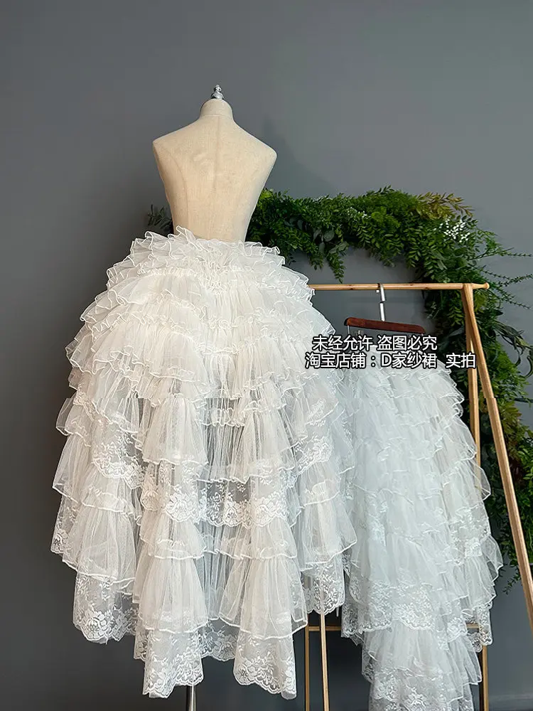 Original Japanese Lolita Jsk Petticoat Lace-up All-match Puffy Skirt Asymmetry Short Front Long Back Princess Trailing Skirts