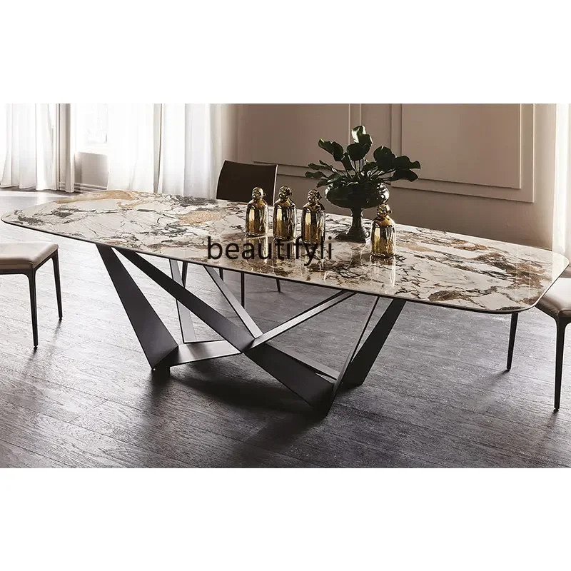 

Light Luxury Stone Plate Dining Table 2 M Rectangular Italian Minimalist Designer Stainless Steel Dining Bench