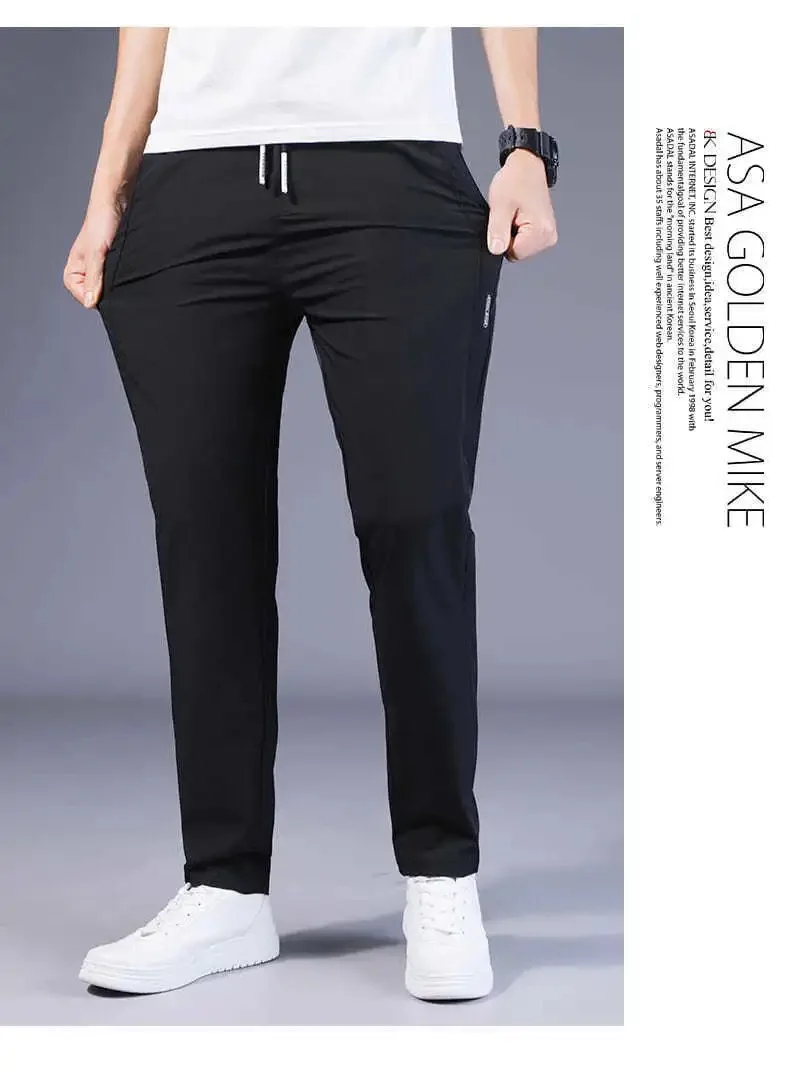 Summer Men Ice Silk Pants Straight Fit Large Size Multi Functional Comfortable Lightweight Quick Dry Sports Trousers