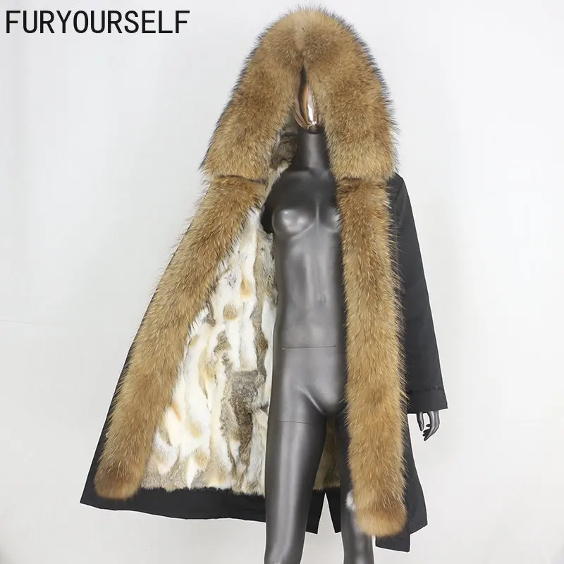 

FURYOURSELF 2023 X-long Parka Real Fur Coat Waterproof Winter Jacket Women Natural Raccoon Fox Fur Hood Rabbit Liner Detachable