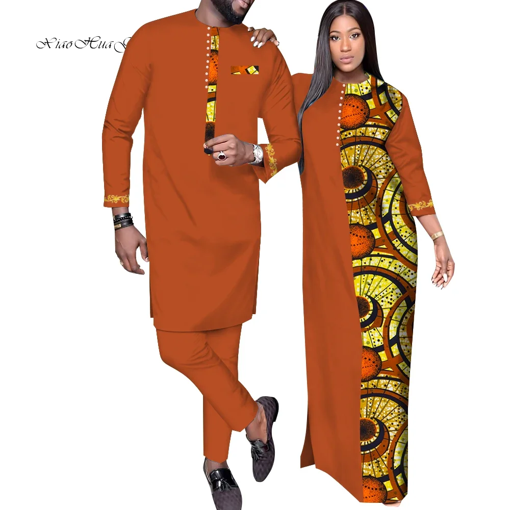 Couple Clothes African Print Clothing Lovers Men's Dashiki Shirt and Pants Women Long Dress Wedding Dresses WYQ900