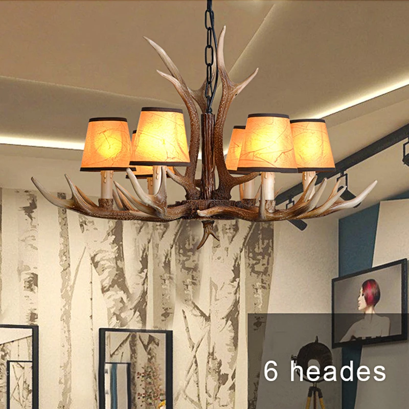 Southeast Asian Vintage Wooden House Resin Deer Horn LED Chandelier American Restaurant Homestay Chain Decoration Pendant Light