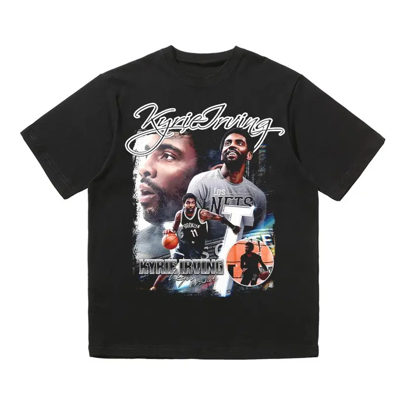 

Owen Classic Printed Short-sleeved T-shirt American Retro Star Tide Brand High Street Black Sports and Leisure Men T-shirt