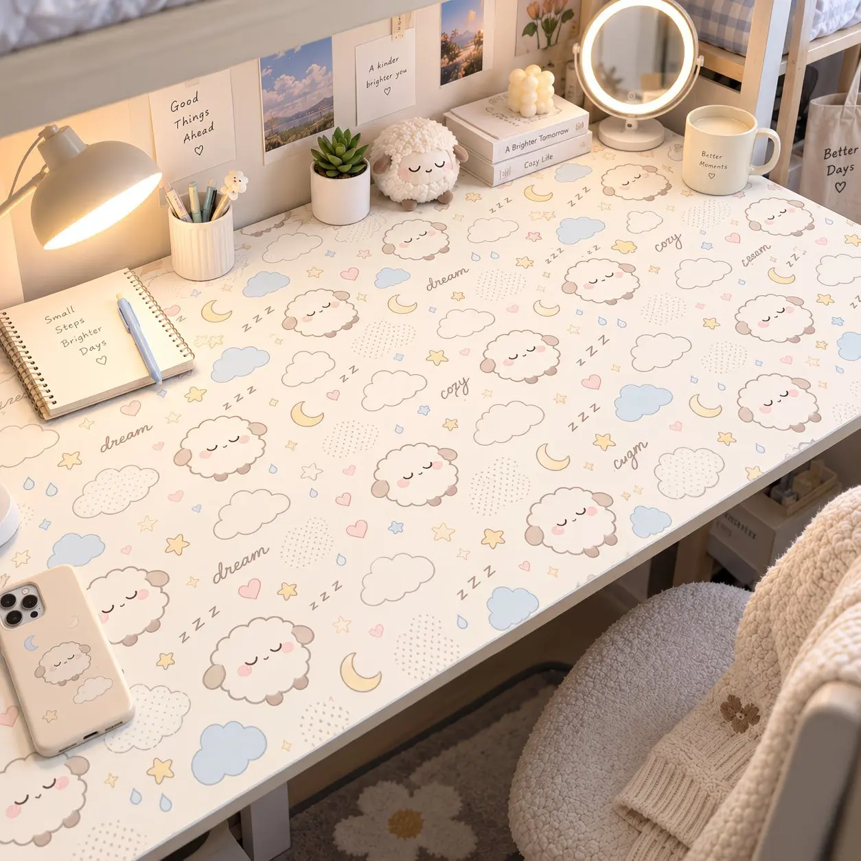 Fashion Ins Cute Lamb Pink Love Heart Kawaii Leather PU Desk Pad Protector Mouse Pad Office Waterproof Non-Slip Desk Blotter Pad