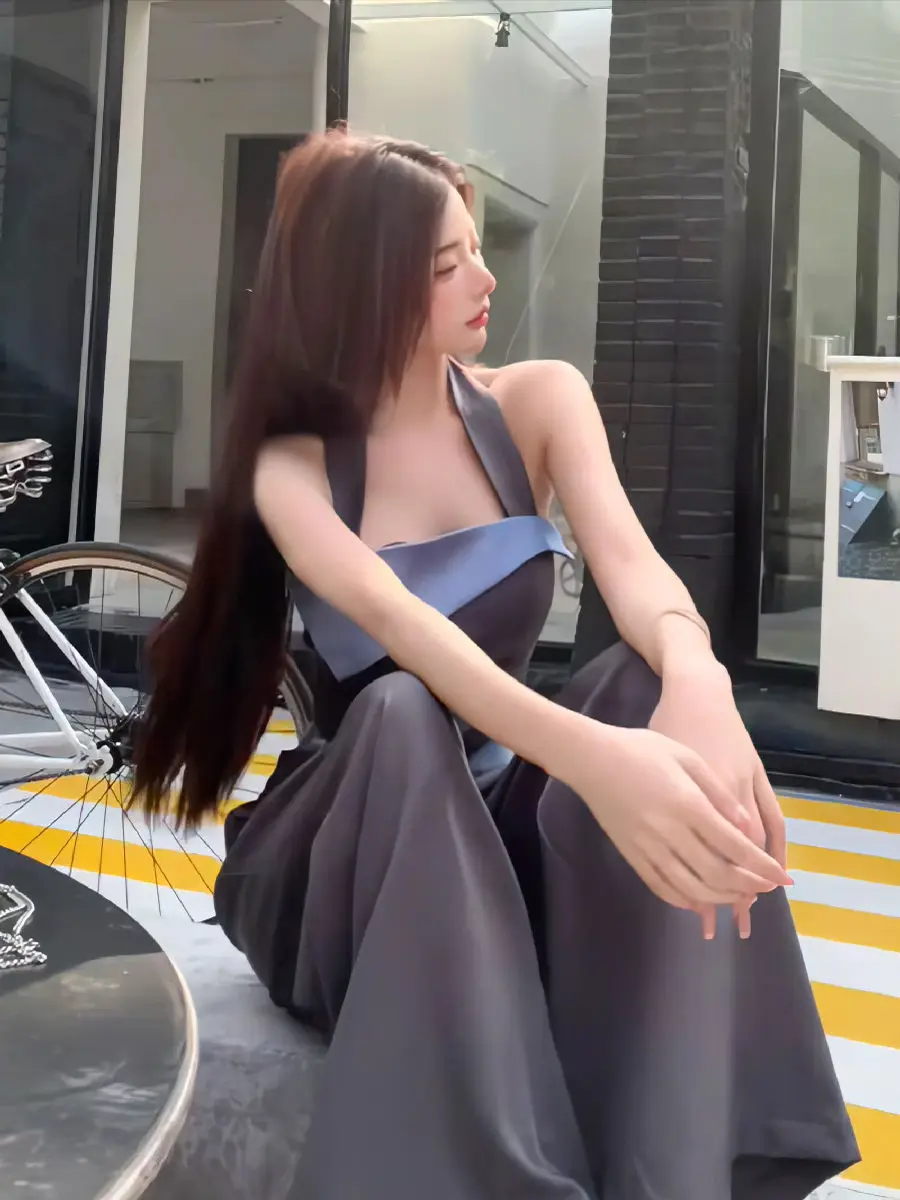 Summer New Hot Girl Fashion Suit, Irregular Color-blocking Tube Top, Loose Casual Wide-leg Pants