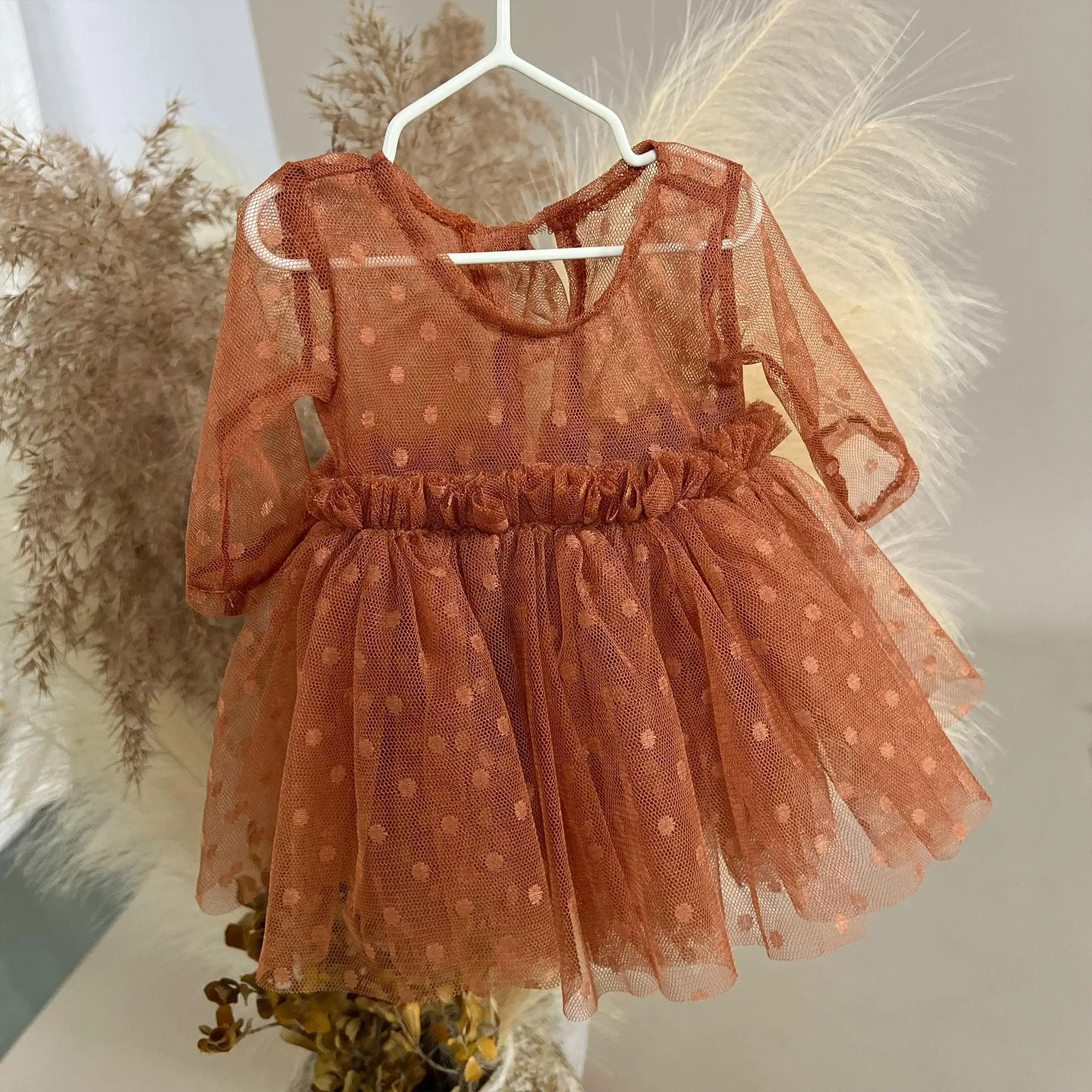 Don & Judy – robe princesse en maille pour filles, à pois, manches longues, en Tulle avec chapeau, ensemble pour bébé fille, cadeau d'anniversaire, vêtements de séance Photo