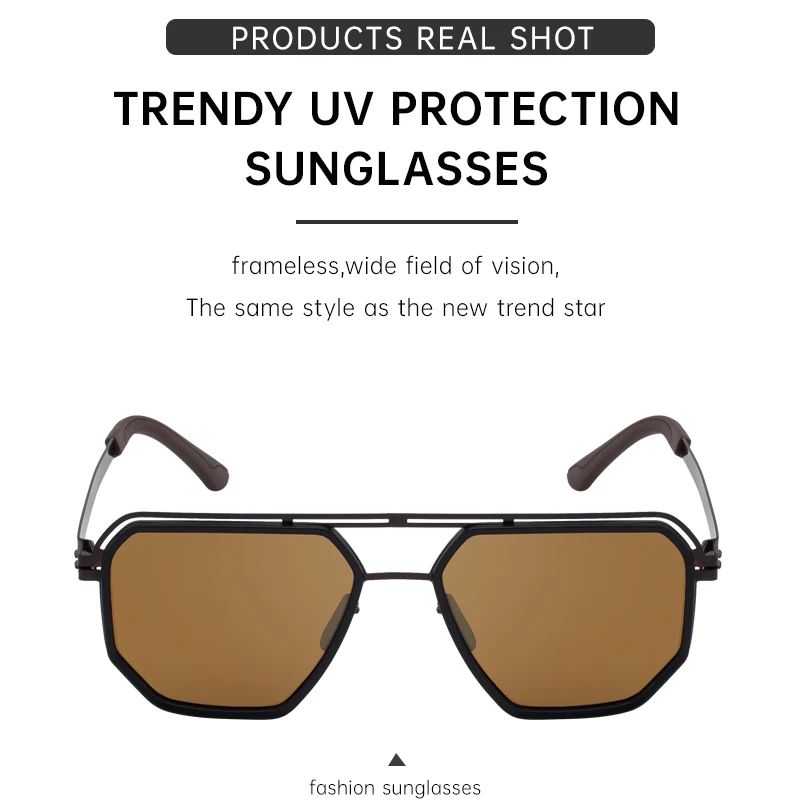 Übergroße quadratische Steampunk-Polarisierte Sonnenbrille für Herren – Luxusmarke 2026 mit Doppelsteg und Polygon-Design – Punk-Sonnenbrille für Männer – Detail 10