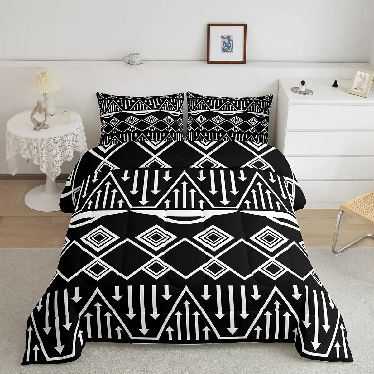 Aztec Duvet Cover Set, Geometrical Indigenous Art, Decorative 3 Piece Bedding Set with 2 Pillow Shams, Twin Full Queen King Size