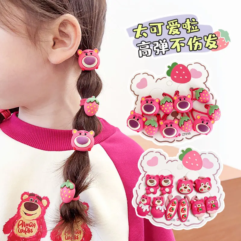 Rubber Strawberry Bear Pink Hair Rope Child Cute Tied Hair Rubber Band Girl Cartoon Head Elastic Hair Ornaments Disney Lotso