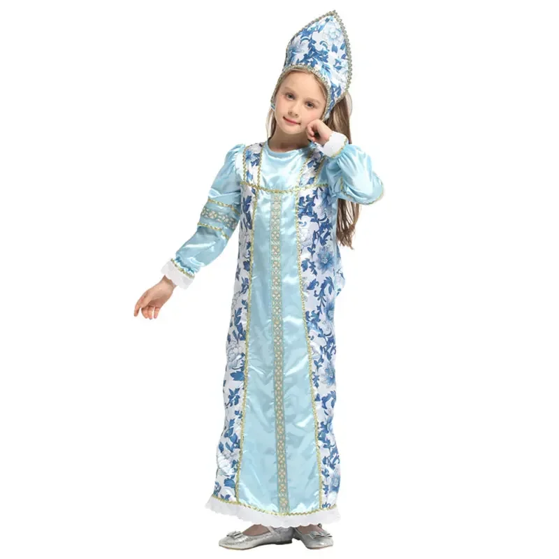 SN88 أطفال الروسية الطفل التقليدية الشعبية Kokoshnik Sarafan الملابس للفتيات هالوين ماردي غرا كرنفال فستان بتصميم حالم حفلة Co