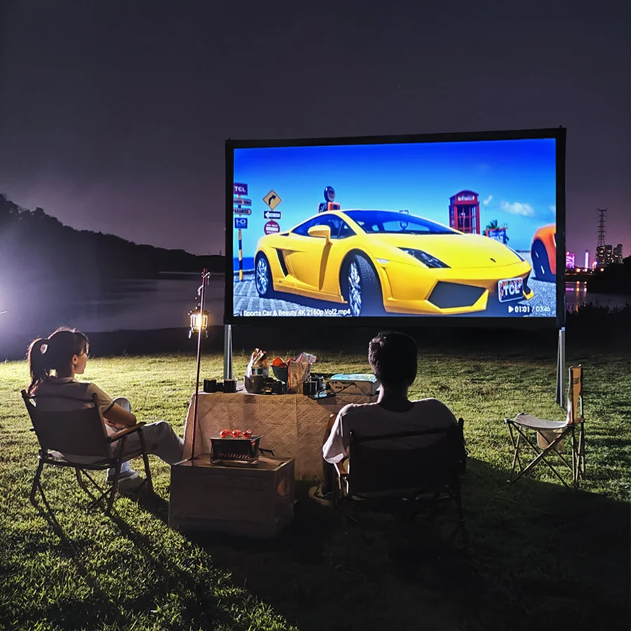 120 inch Outdoor Movie Screen - Upgraded 3 Layers PVC 16:9 Projector Screen, Portable Video Projection Screen with Carrying Bag