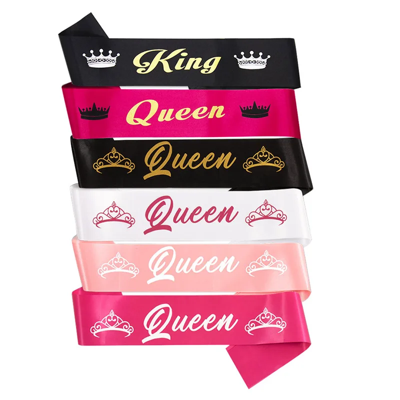 

Black King Queen Sash for Birthday Party Ribbons Girl Boys Red White Queen Satin Sashes Belts Shoulder Strap Party Decorations