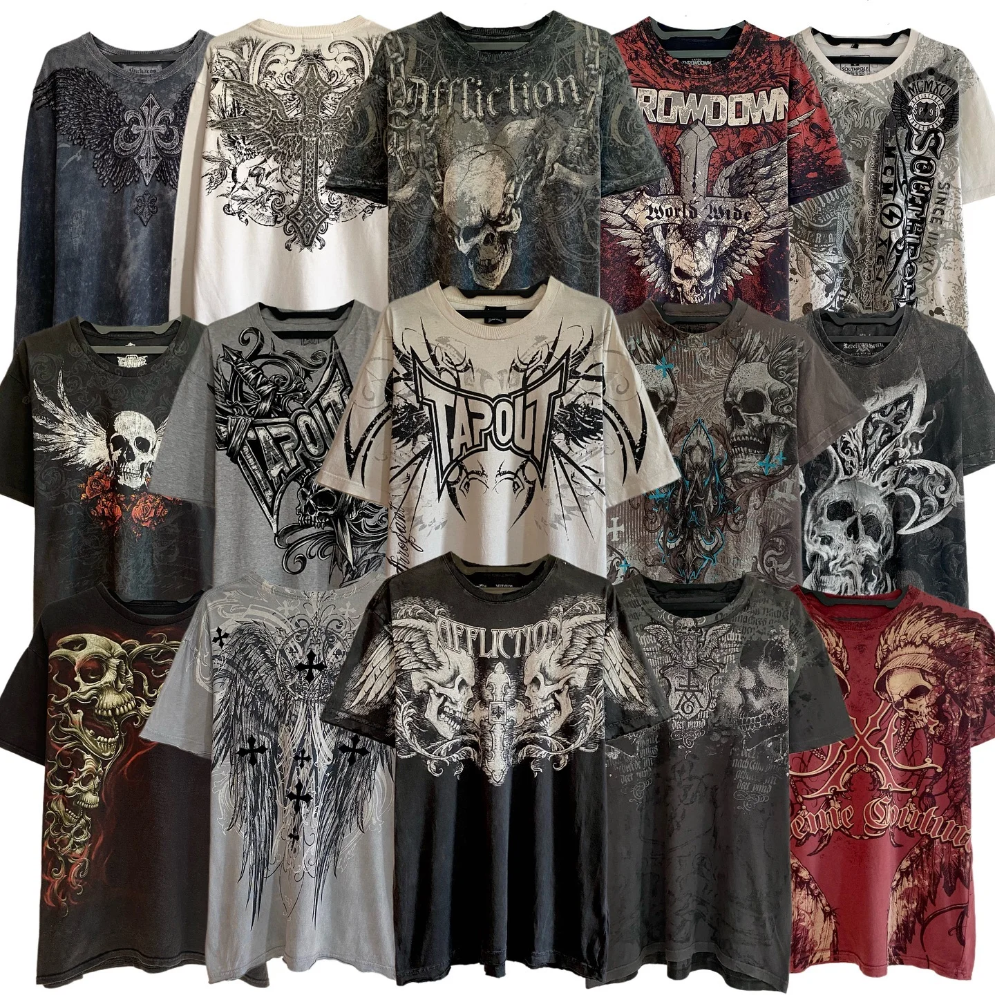 Y2k Vintage Gothic Skull Printed T-shirt Men Trendy Brand Punk Sports Undershirt Women Short Sleeve Fashion High Street T Shirt