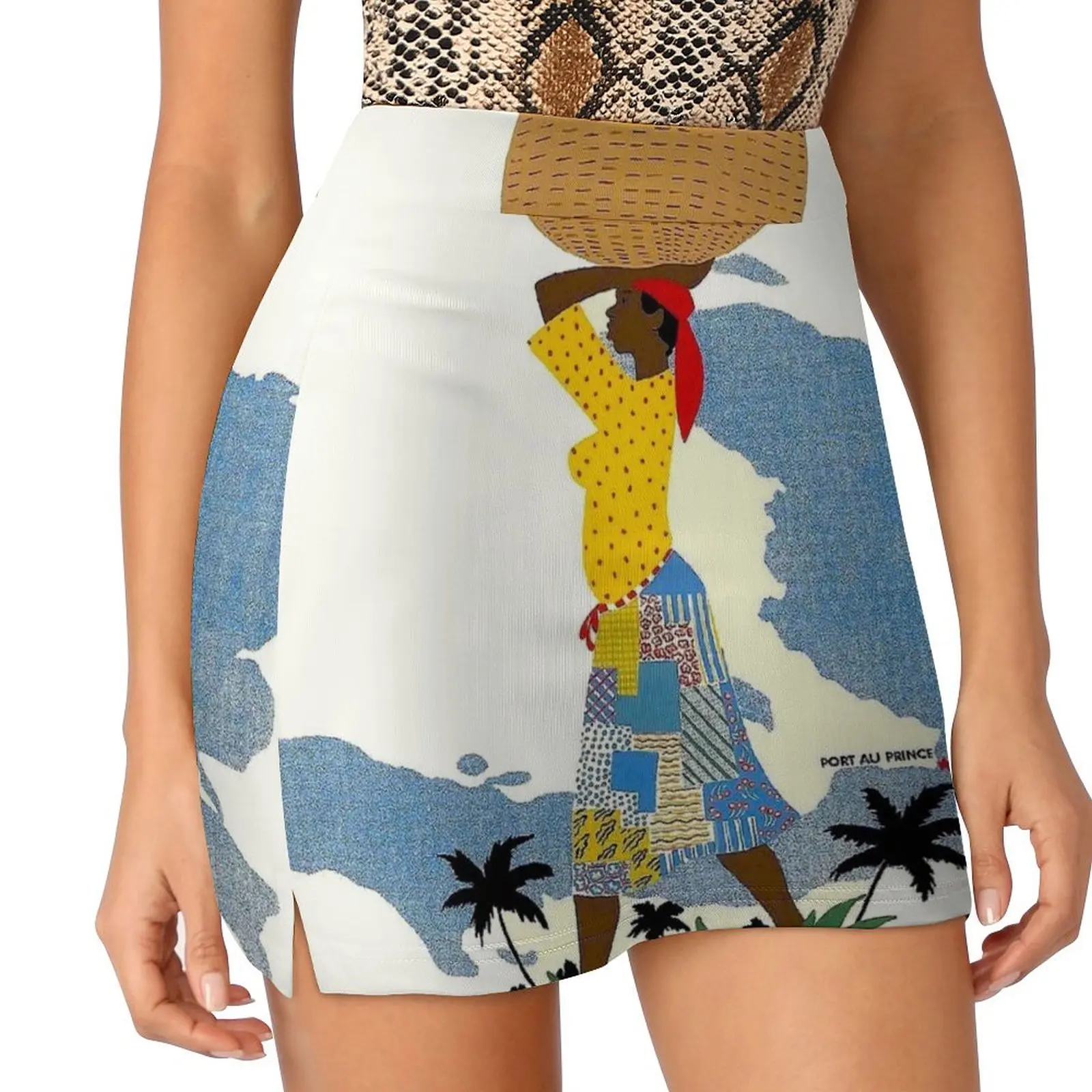 

HAITI; Vintage Travel Advertising Print Mini Skirt cosplay short skirts for women kawaii skirt