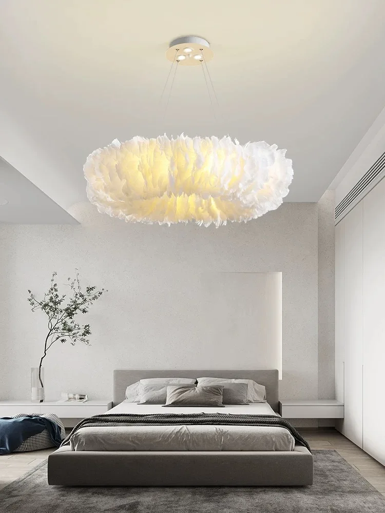 Nordic Pendant Lights Feather Natural Swan Droplights Bedroom Living Room Suspension Wedding Decor Romantic Lighting E27