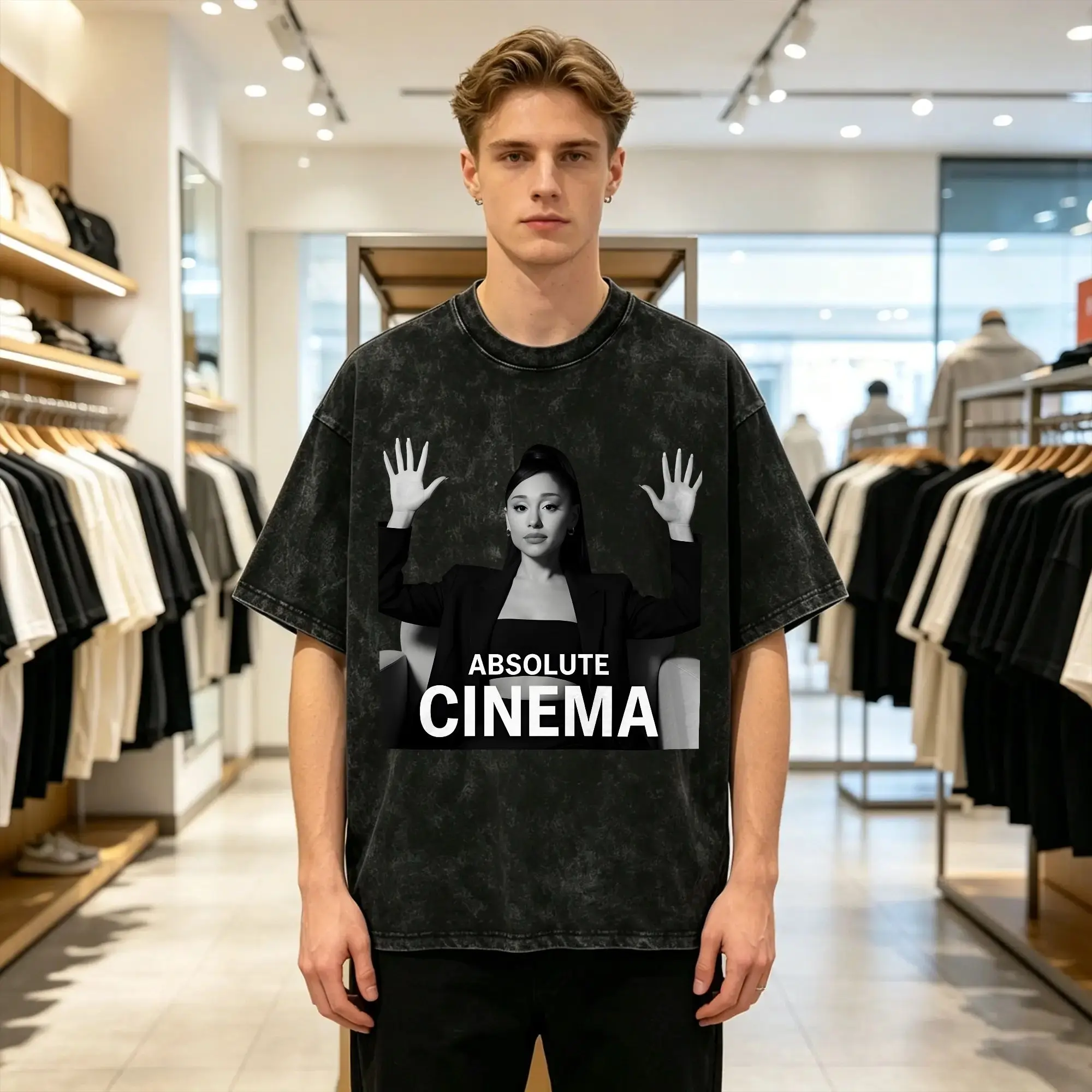 Arianas Grande T Shirts Men 100% Cotton Awesome T-Shirt O Neck Absolute Cinema Tee Shirt Short Sleeve Clothing Original