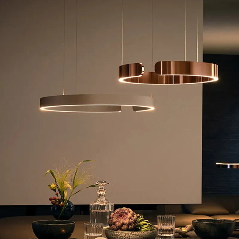 Mininalist Circle Ring Ceiling Chandelier LED Hanging Pendant Light For Living Room Staircase Hotel Decoration Suspension Lustre
