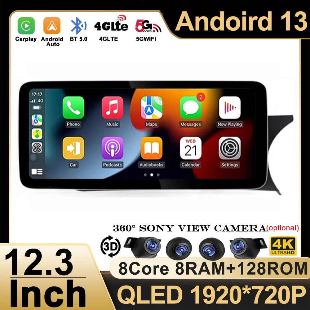 

12,3-дюймовый сенсорный экран Android 13 RHD QLED для Benz C W204 2011-2014 Авто Carplay Мультимедийный плеер Радио Автомобильные аксессуары WIFI