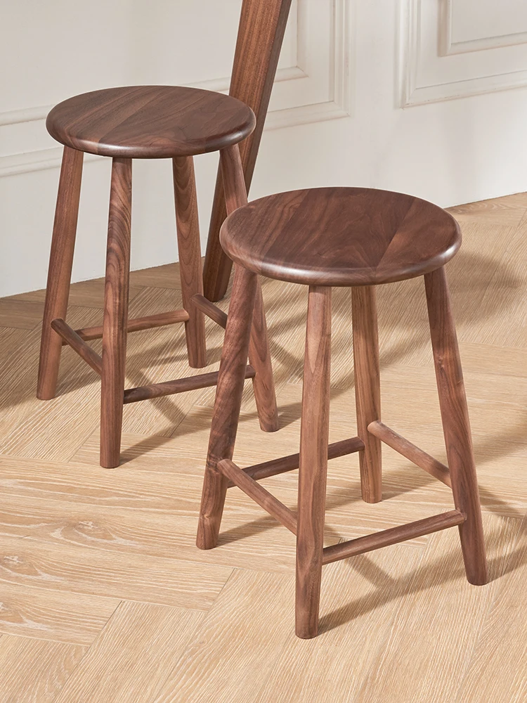 North American black walnut small stool household adult sturdy round stool solid wood round bar stool high bench round table.