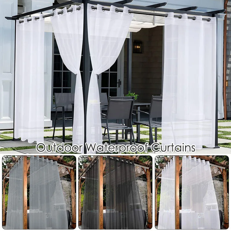 1 Pcs Outdoor Waterproof Sheer Curtain Translucent Bedroom Indoor Blackout Curtain Porch Pergola Patio Pavilion Terrace Curtains