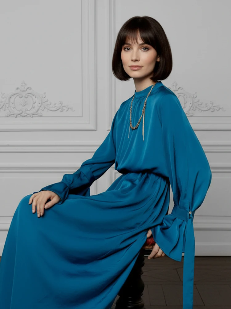 

Повседневное плиссированное длинное платье с вырезами, женское однотонное свободное платье с круглым вырезом и высокой талией, 2025 г., женские повседневные шикарные платья, новинка