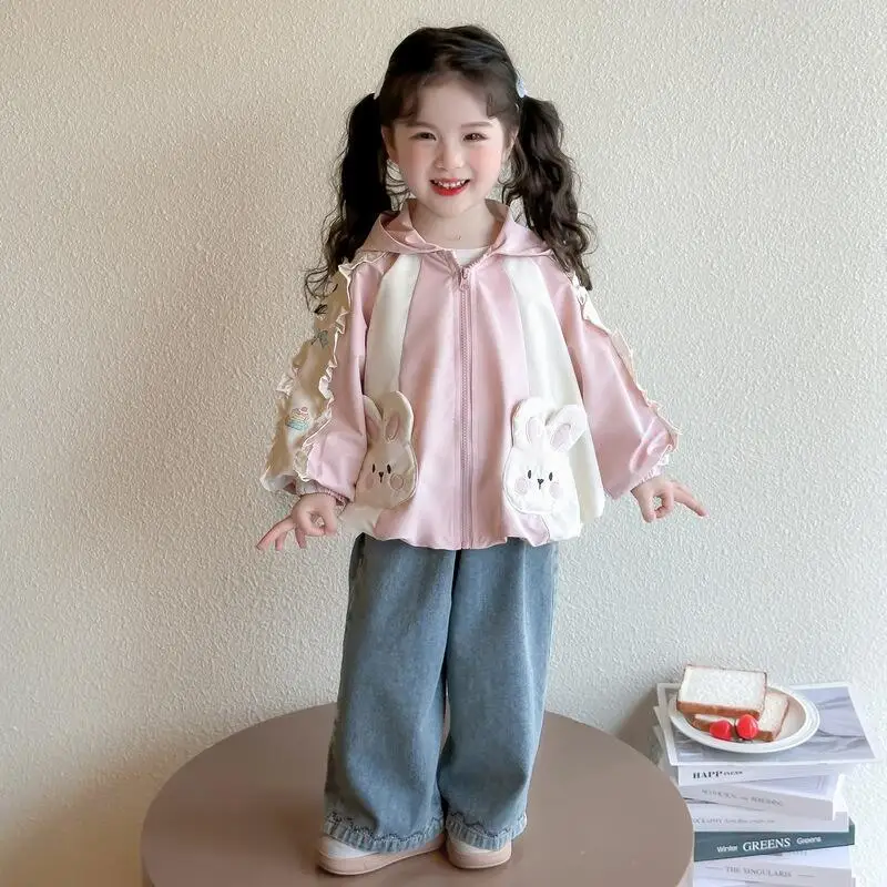 

Kawaii Girl Coat Fashion Student Spring and Autumn Anime Casual Long Sleeves Hooded Tops Jacket Children's Clothing New Style