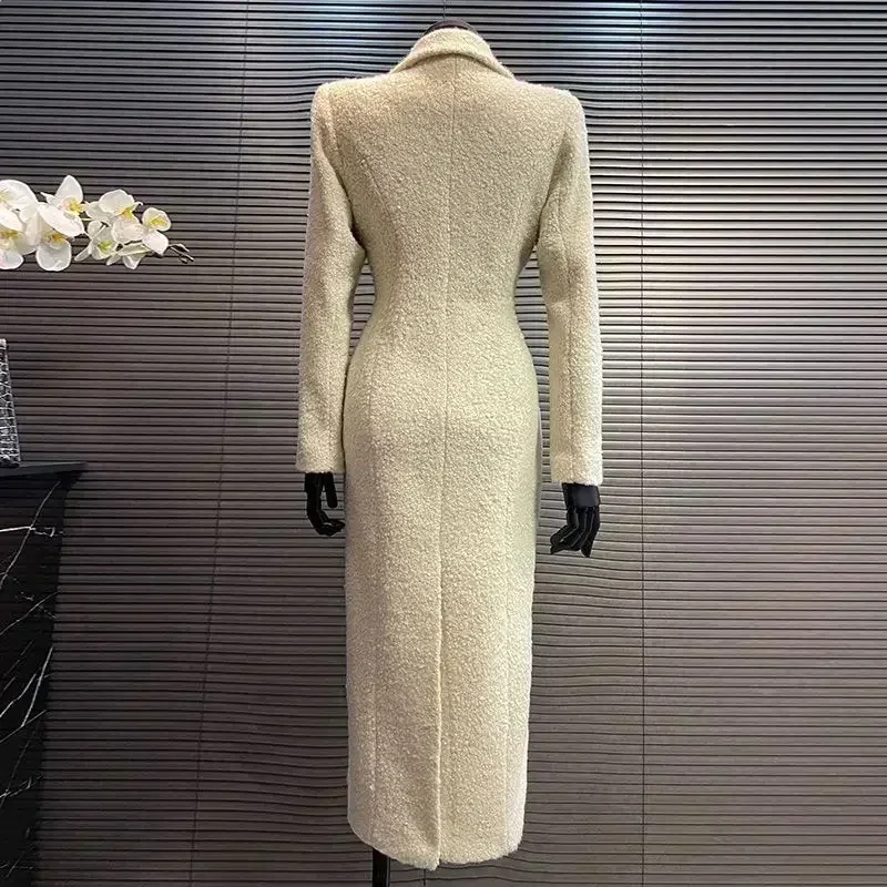 Winter Suit Collar Vintage Elegant Coat Women Slim Button Retro Temperamen Long Overcoat Female Korea Style Chic Warm Outfits