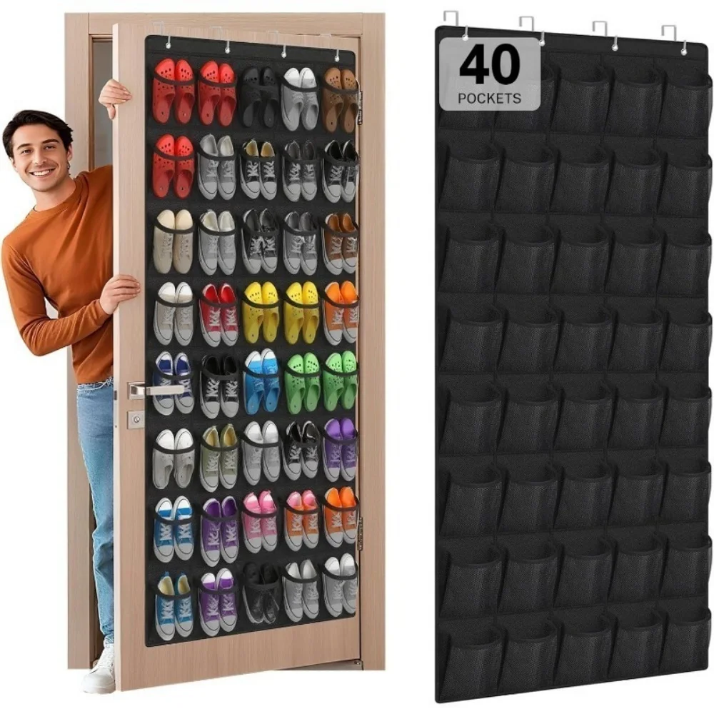 40 Grids Over The Door Shoe Rack Mesh Pockets Hanging Shoe Organizer For Closet Hanging Shoe Rack Holder - view 5