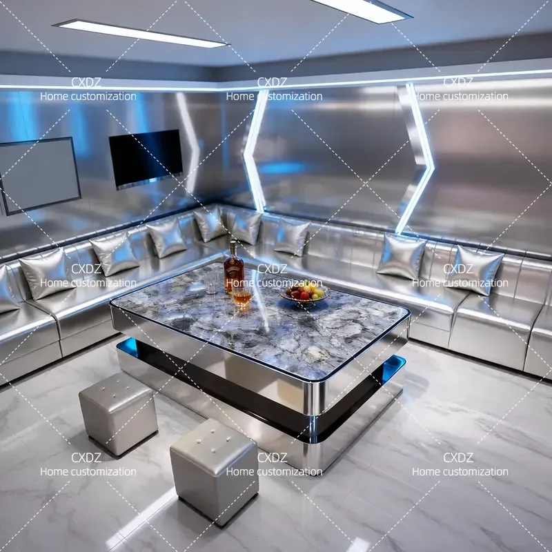 Modern Stainless Steel Coffee Table with Rock Slab Top Rectangular Center Table for Living Room Home Furniture