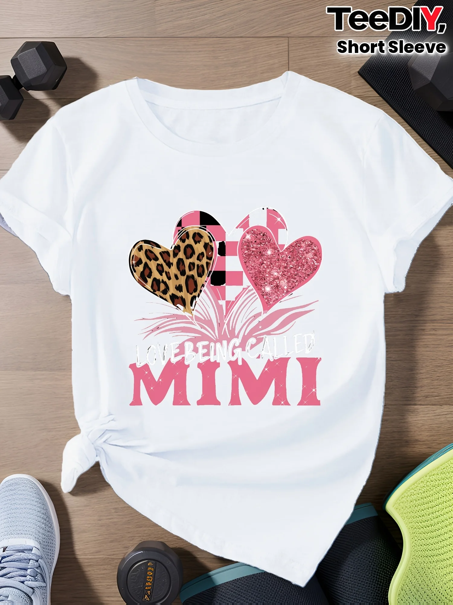 Corazones amor ser llamado MIMI Camiseta deportiva de manga corta de talla grande para mujer