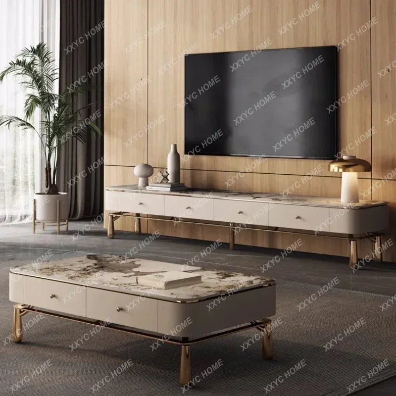 

Комбинация шкафа для телевизора и чайного столика из каменной плиты, современный минималистичный домашний напольный шкаф для гостиной