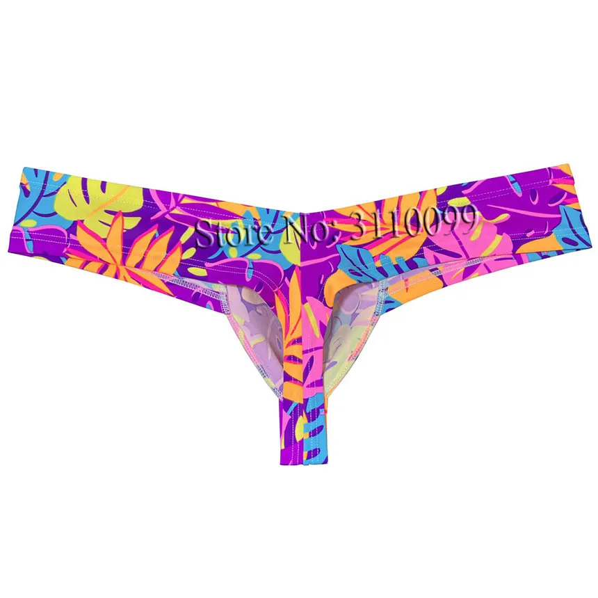 5PCS Men\'s Cheeky Boxer Thong Printed Skimpy Tanga Hipster Bikini 1/3 Rear Bottoms Underwar