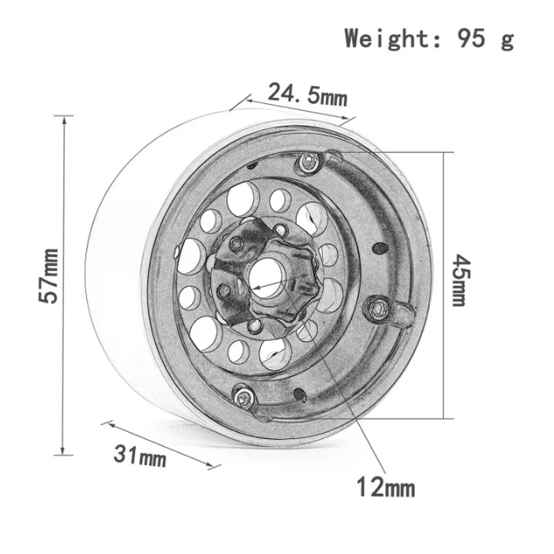 1/10 Scale 1.9 Inch Alloy Wheel & Simulated Tire, RC Off-Road Crawler Wheel Hub for SCX10 TRX4 90046 D90 H12Y Upgrade Parts