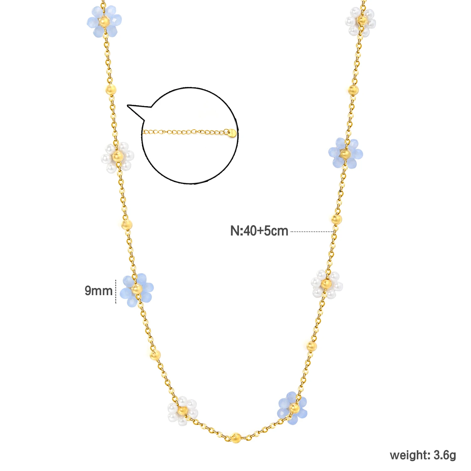 1pc Colorful Beaded Flower Necklace for Women Stainless Steel Sweet Creative Bead Chain Choker Minimalist Versatile Fashion Jewe