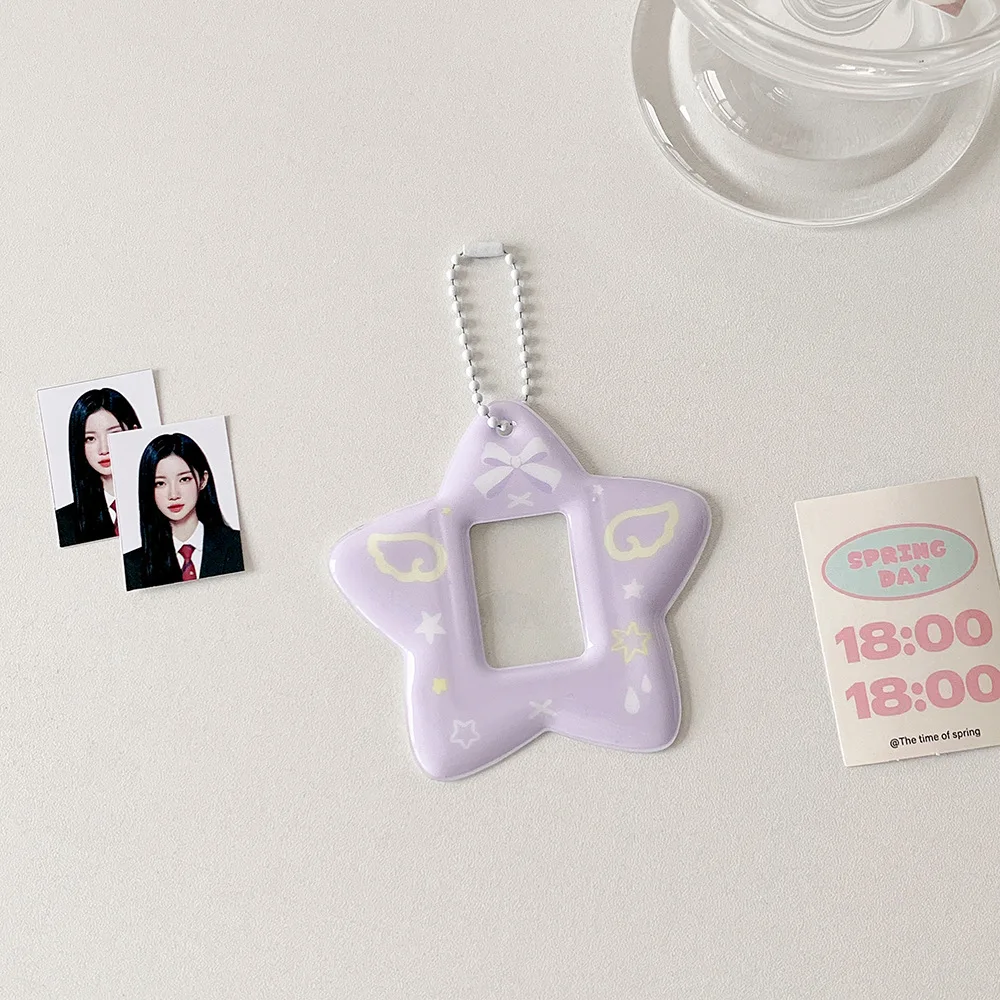 With Keychain Mini Photocard Holder PVC Card Cover Hanging Decoration ID Photo Photocard Frame Star Pendant Idol Photo Card