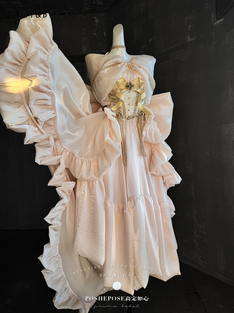 

High End Gold Luminous Dress Temperament Heavy Industry Beads Rhinestone Bow Off Shoulder Dress Princess Long Evening Dresses