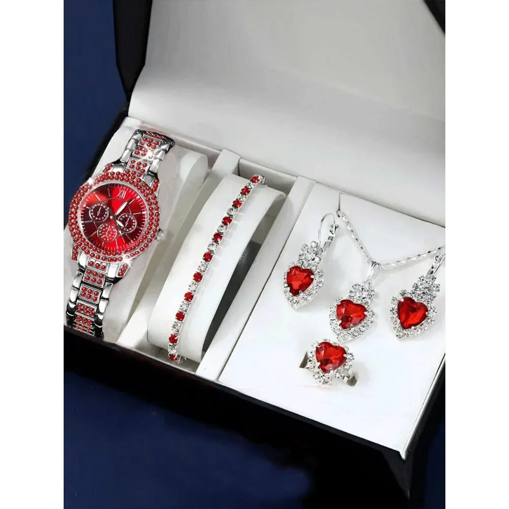 

Роскошный комплект часов-браслет с бриллиантами, женские кварцевые часы, изысканный комплект ювелирных изделий из шести предметов